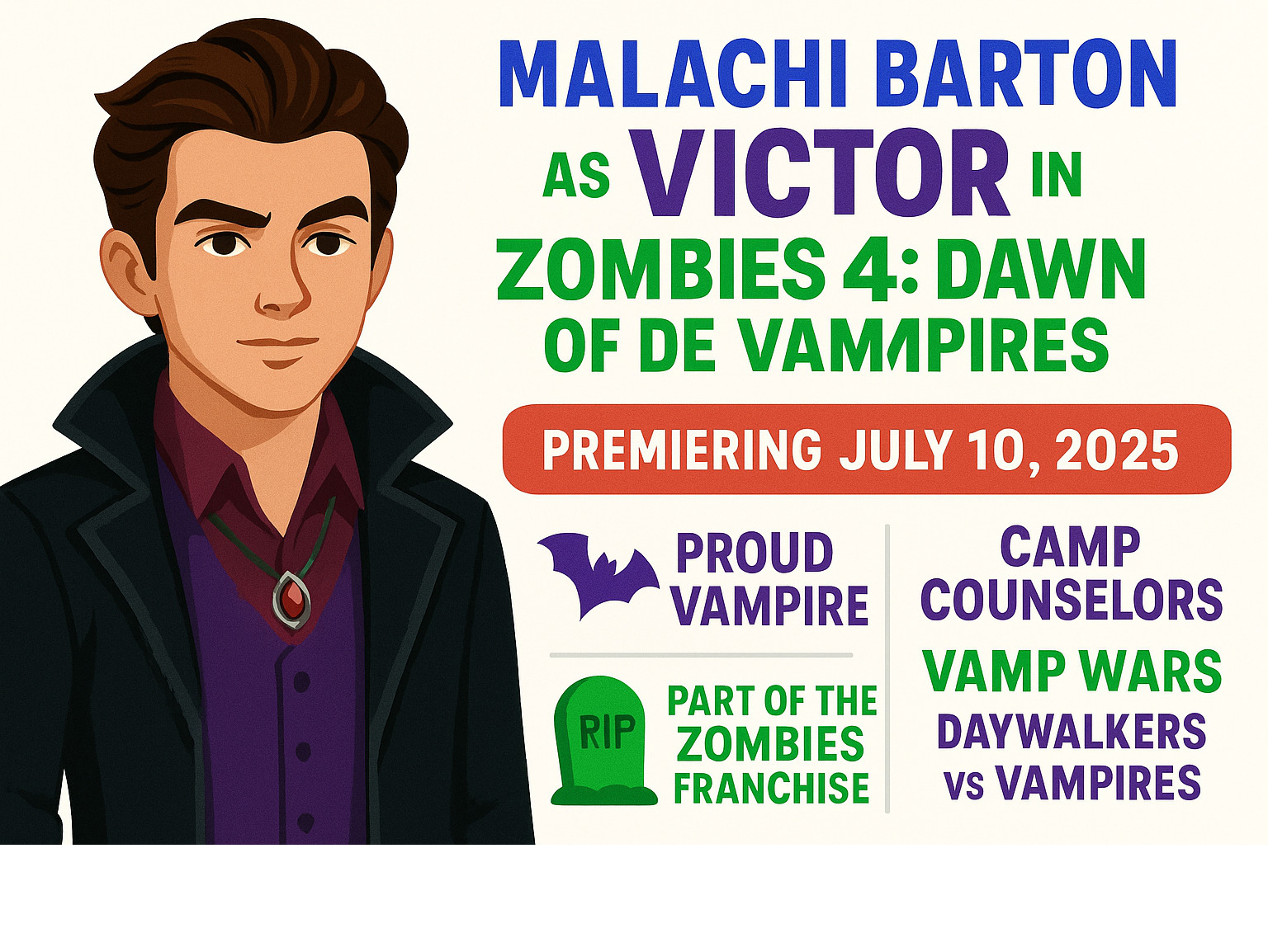 Malachi Barton as Victor in Zombies 4: Dawn of the Vampires - malachi barton infographic 