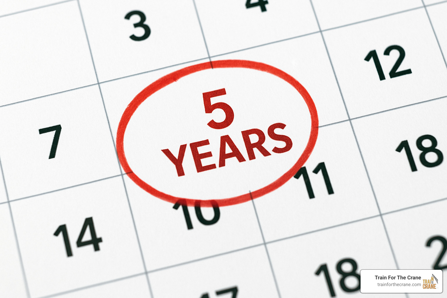 calendar with 5-year mark circled - nccco crane certification cost