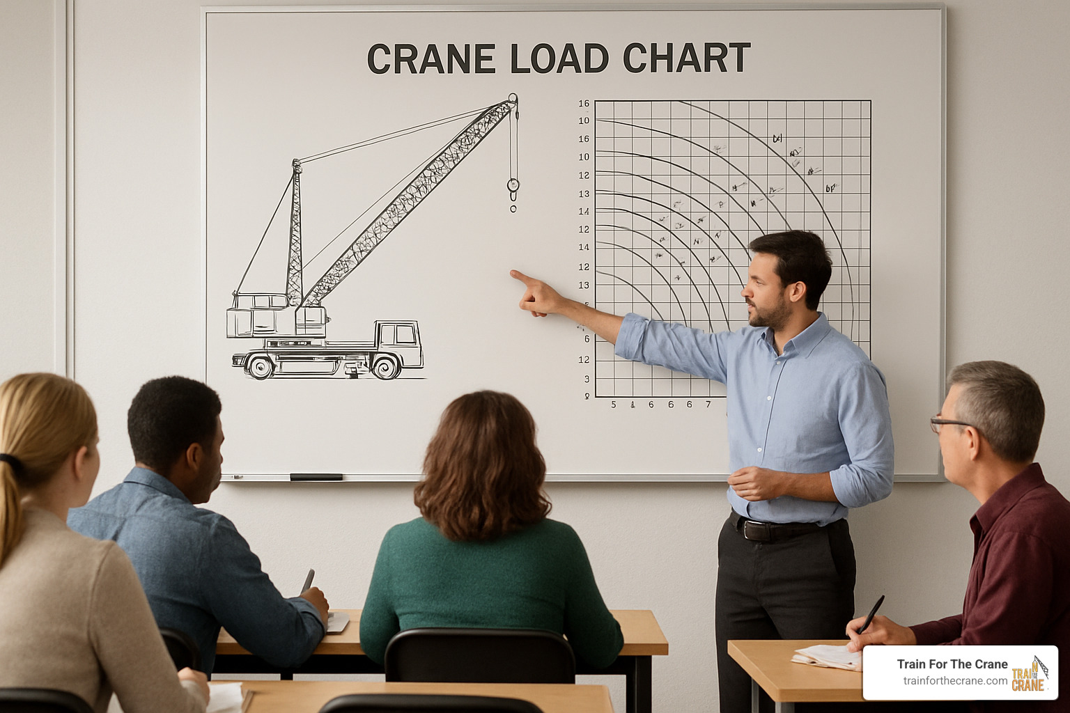 classroom with students learning crane load charts - nccco crane certification cost
