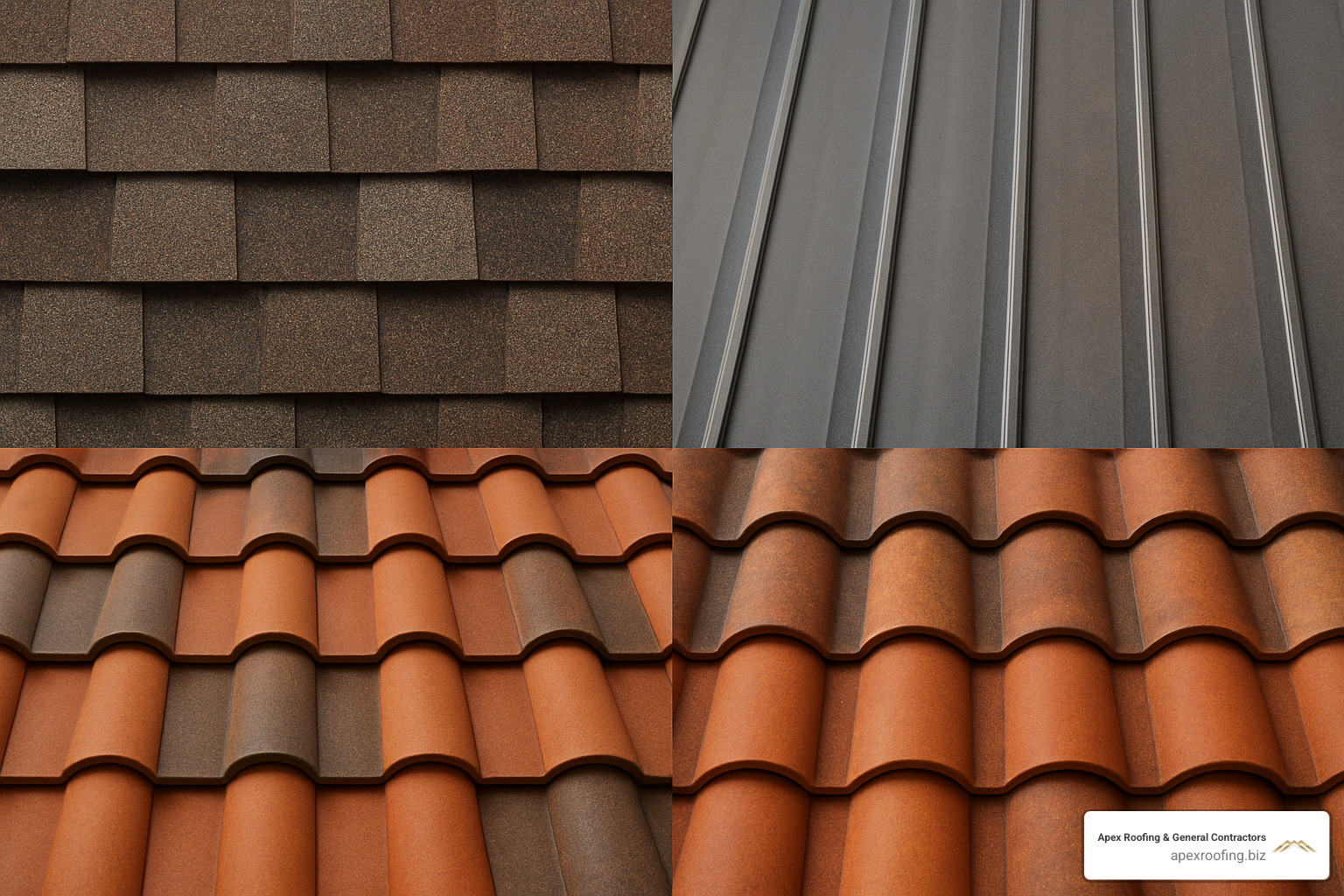Various roofing material samples including architectural shingles, standing seam metal, and clay tiles - roof restoration San Antonio