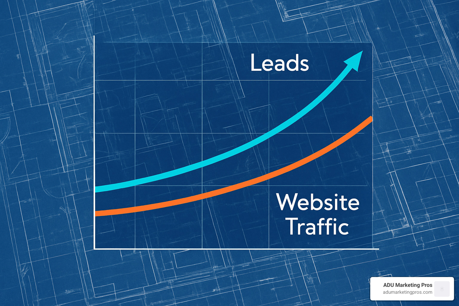 A graph showing upward trends in key metrics like leads and website traffic, with architectural blueprints in the background - architecture firms digital strategy