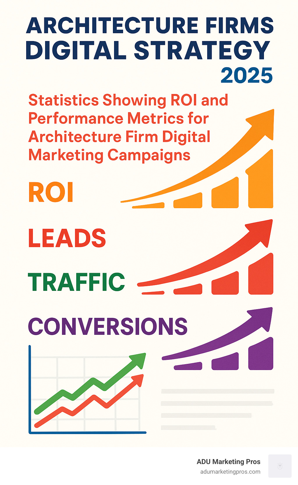 Statistics showing ROI and performance metrics for architecture firm digital marketing campaigns with upward trending graphs - architecture firms digital strategy infographic 