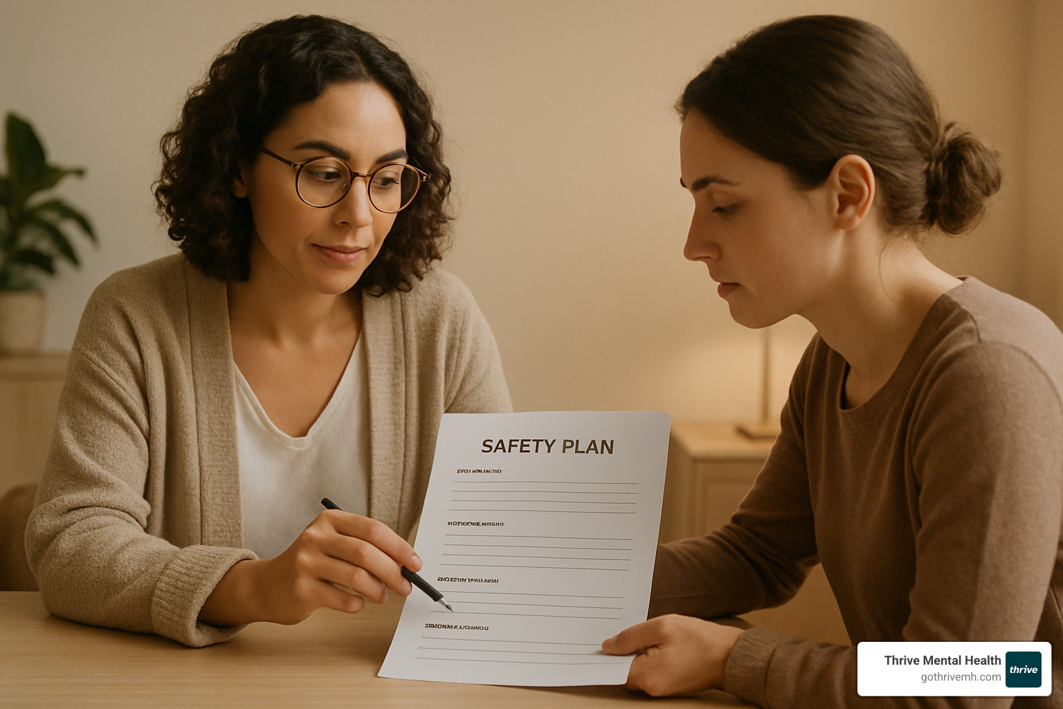 clinician and patient collaborating on safety planning document - evidence-based suicide prevention