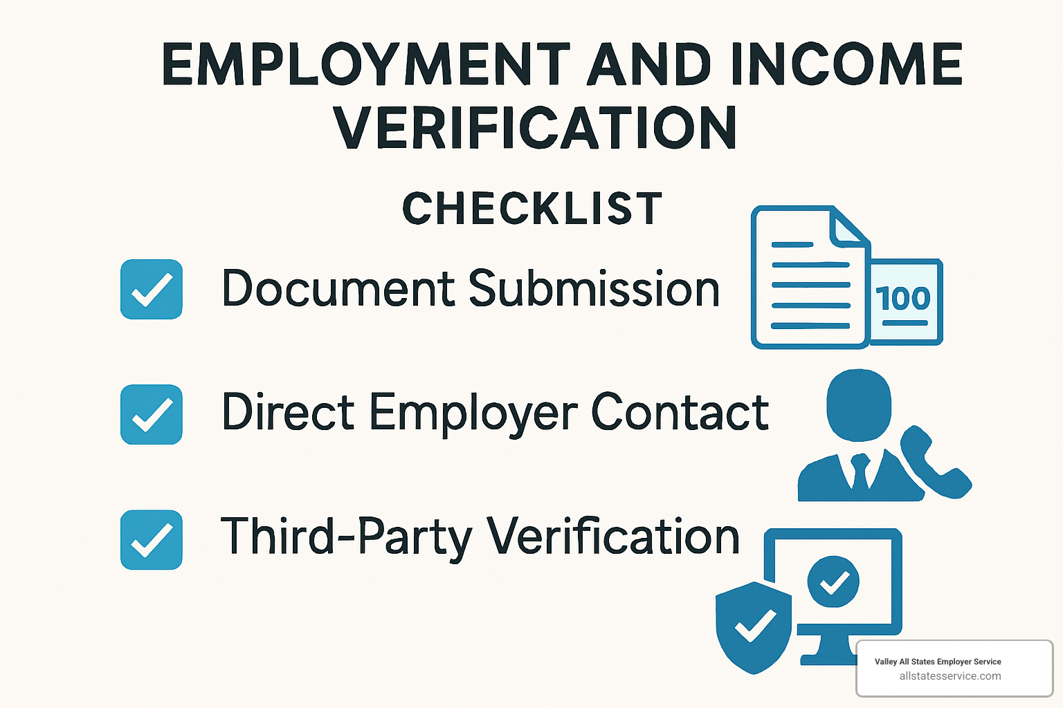 checklist showing different verification methods - employment income verification