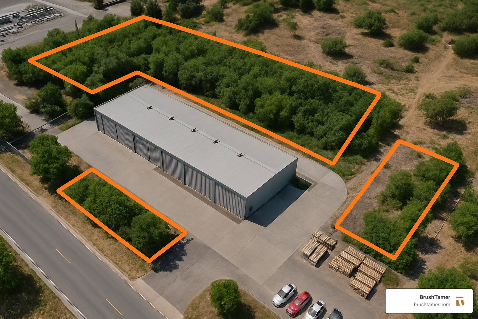 aerial view of industrial property with key areas highlighted - commercial vegetation control aerial view of industrial property with key areas highlighted - commercial vegetation control