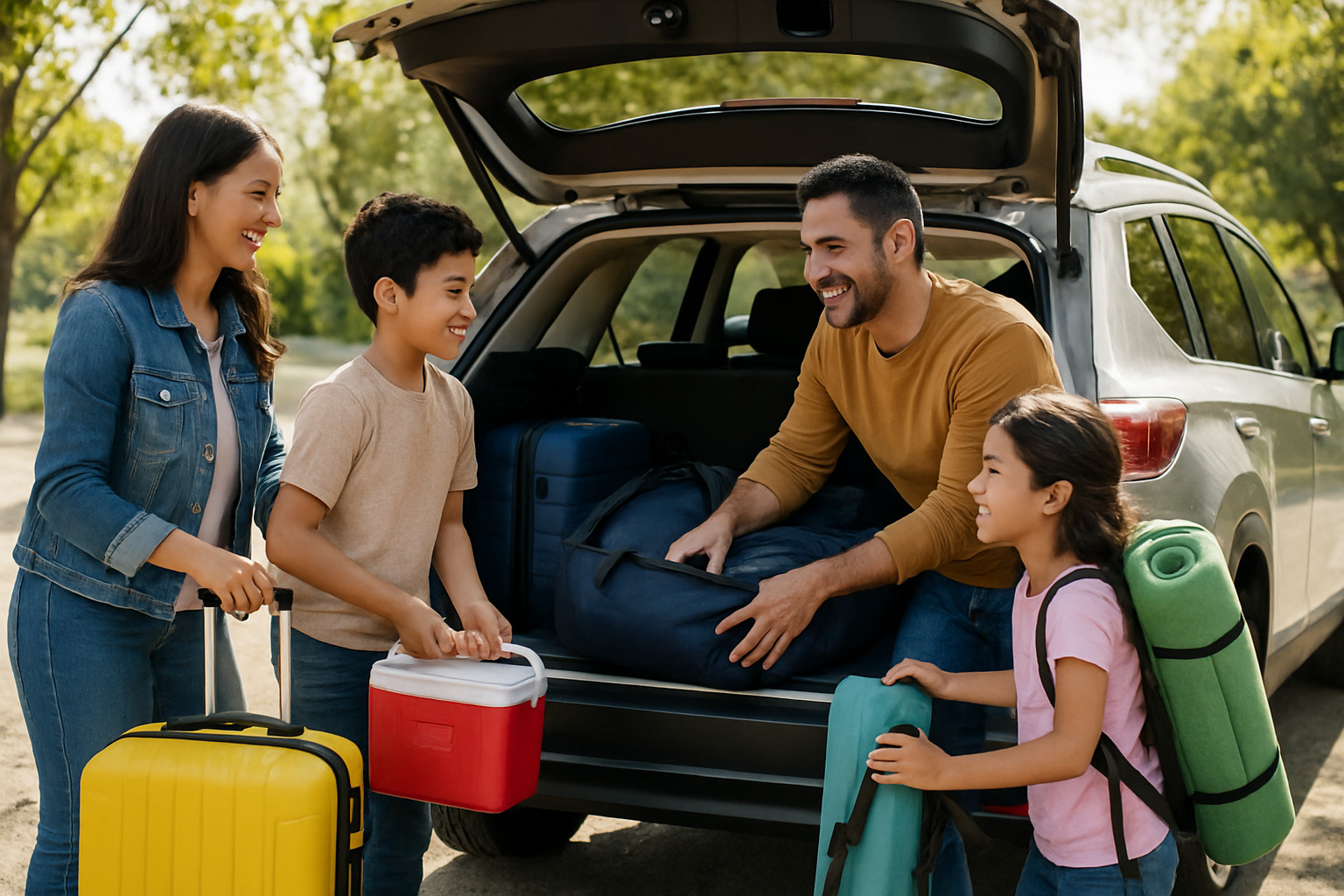 family loading a fuel-efficient SUV for a trip - best highway gas mileage car