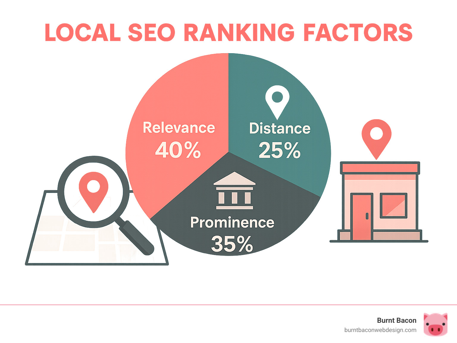 Infographic showing the local SEO ranking factors: relevance (40%), distance (25%), and prominence (35%) with visual representations of each factor - local seo salt lake city infographic Infographic showing the local SEO ranking factors: relevance (40%), distance (25%), and prominence (35%) with visual representations of each factor - local seo salt lake city infographic