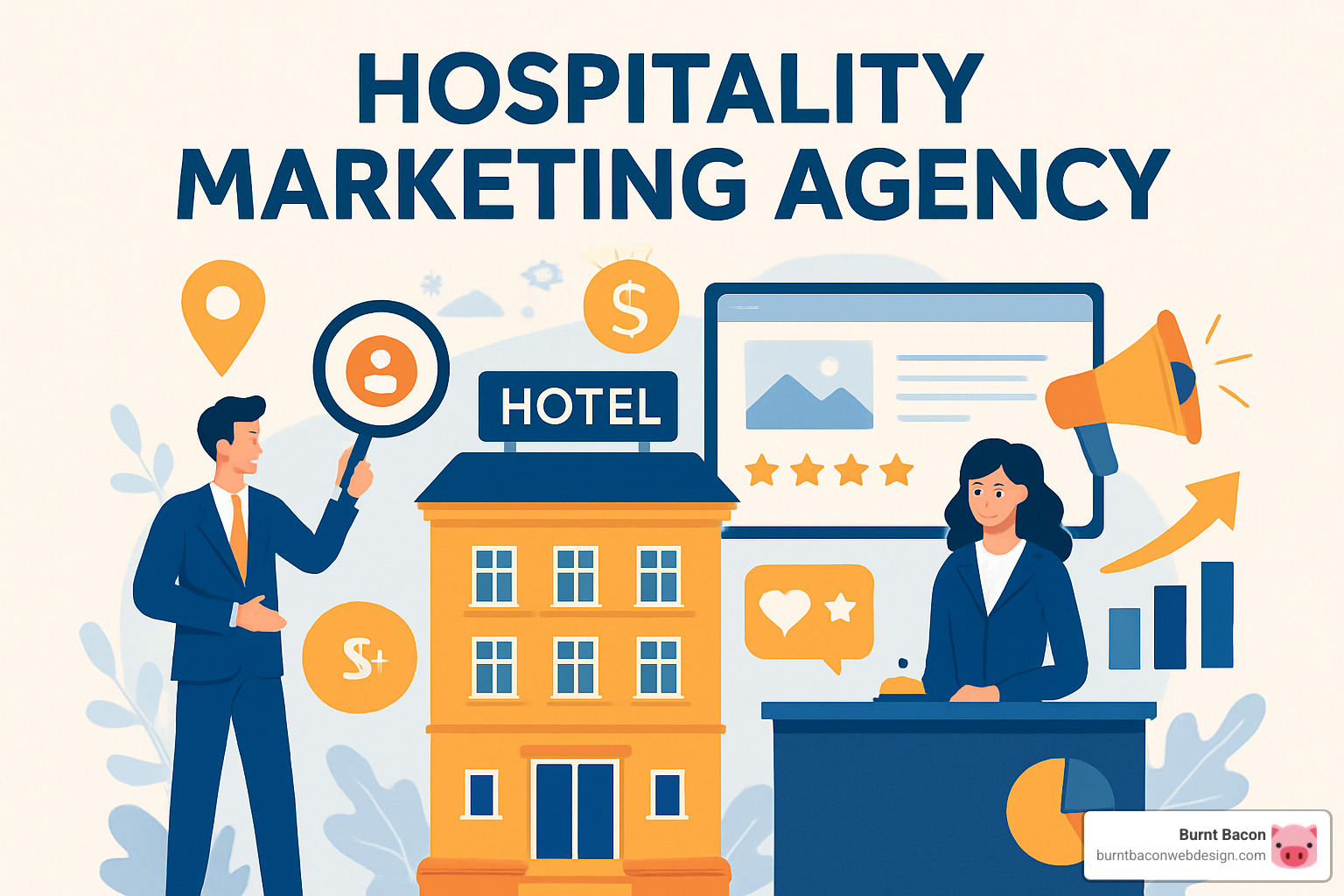 Team of marketing professionals collaborating on a hospitality marketing strategy with charts and campaign materials - Hospitality marketing agency