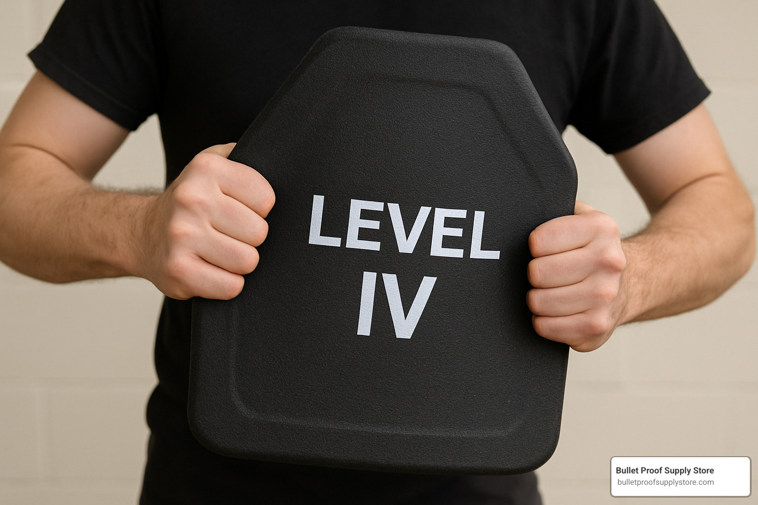 user demonstrating rigidity of Level IV plate - what is the highest level of body armor