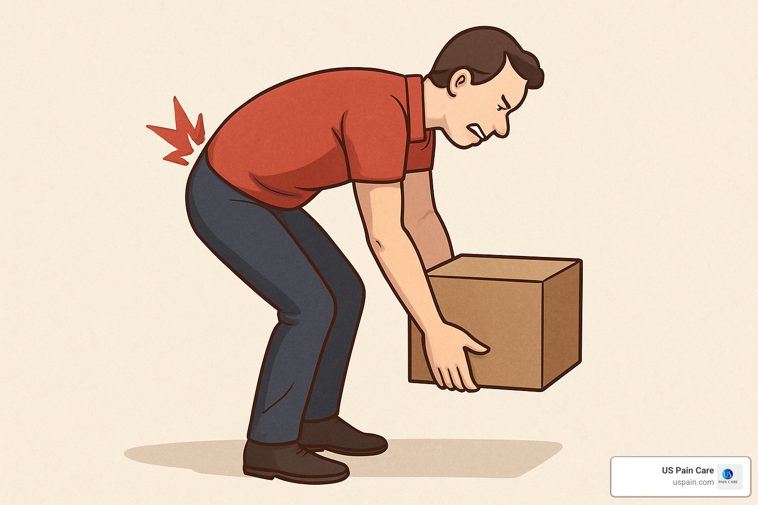 person lifting heavy box with poor form - herniated disk