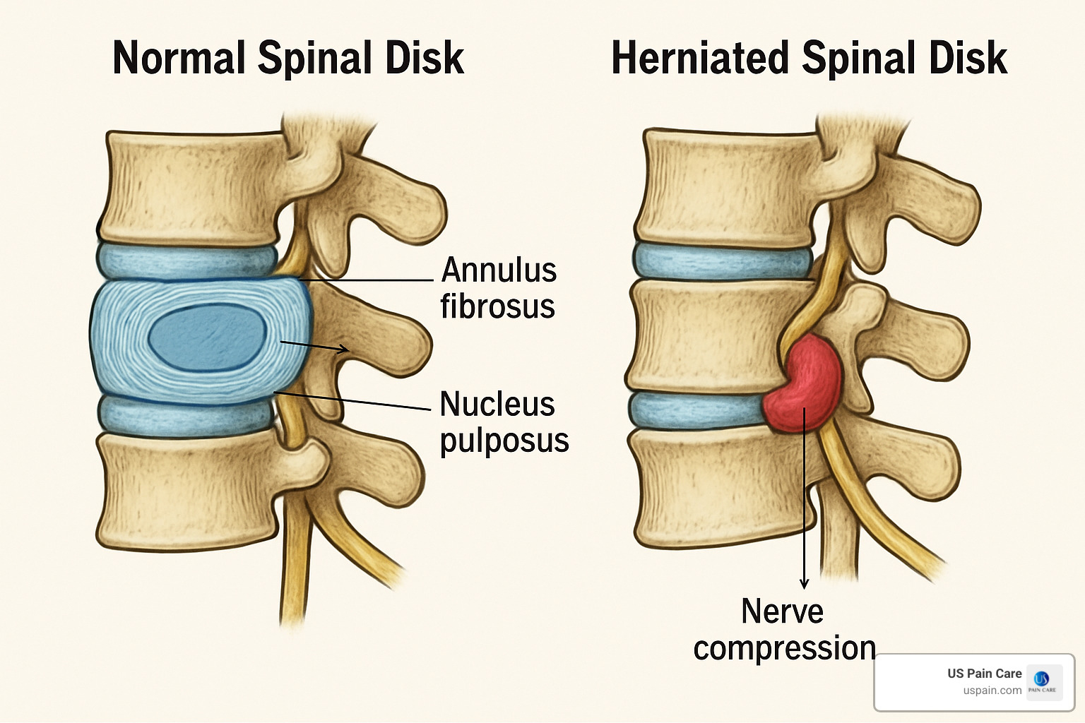 normal versus herniated disk comparison - herniated disk