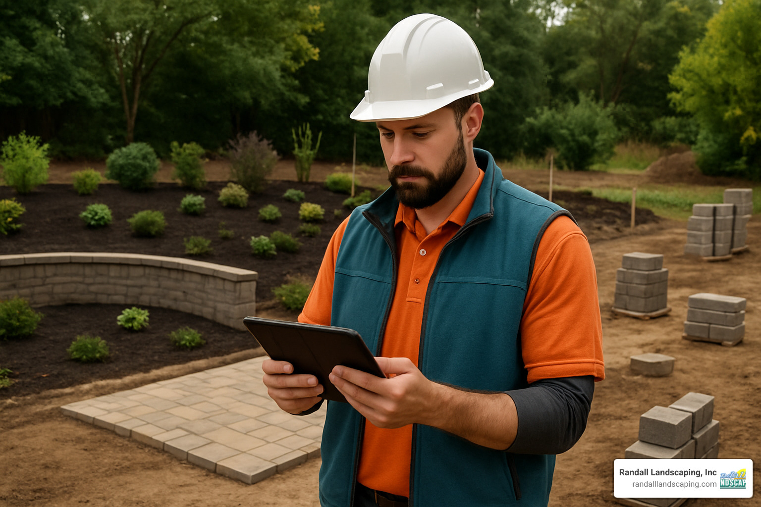 landscape project manager on-site with tablet - Landscape project management