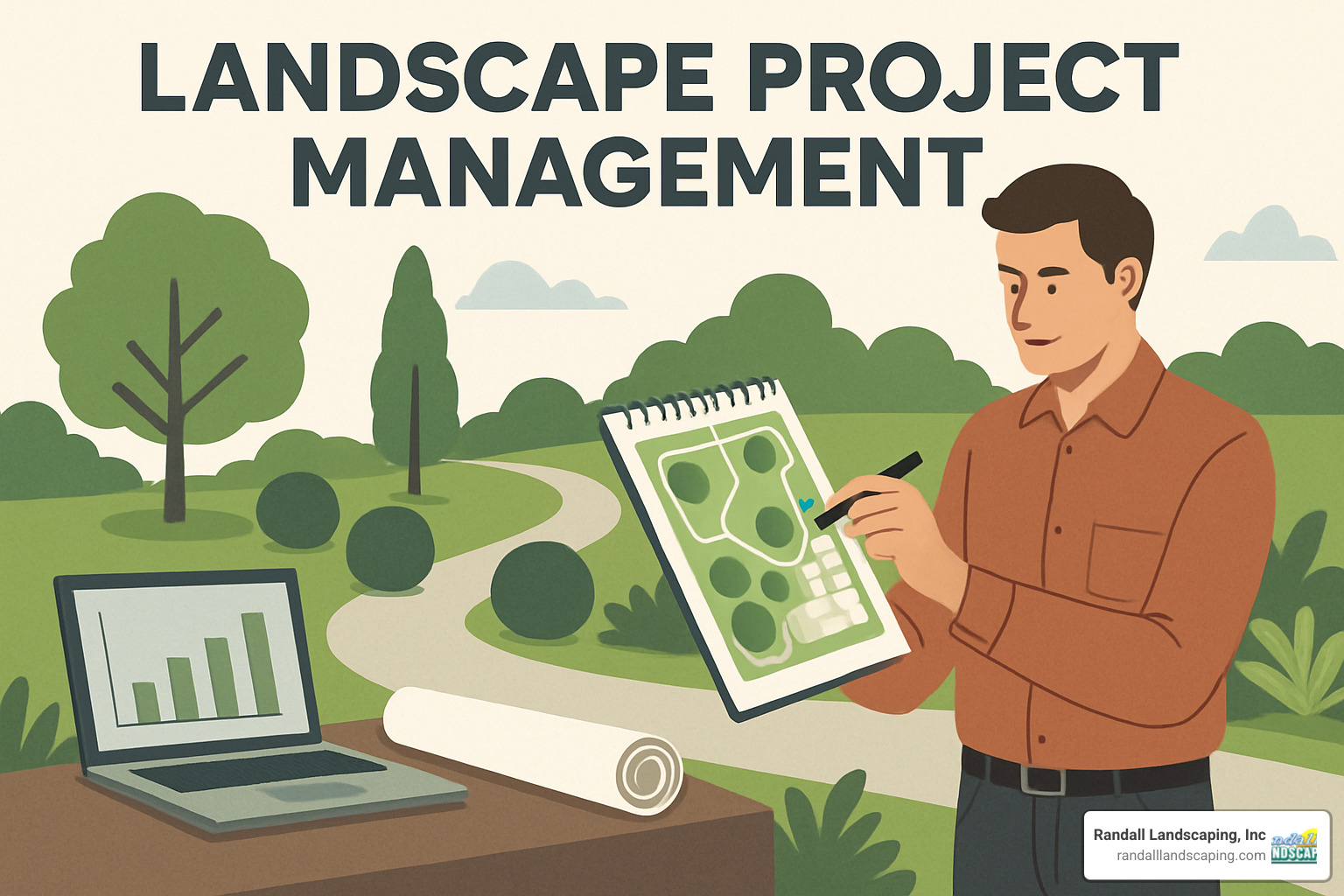 person using landscape management app on smartphone - Landscape project management