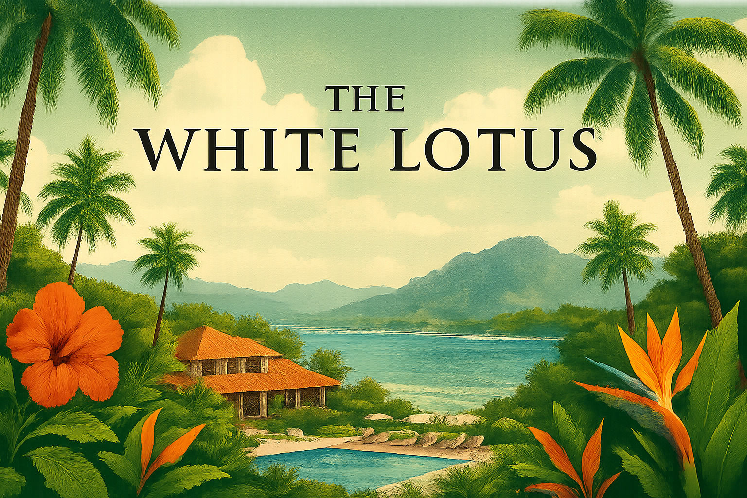 The White Lotus logo and tropical setting - Sam Nivola Movies and TV Shows