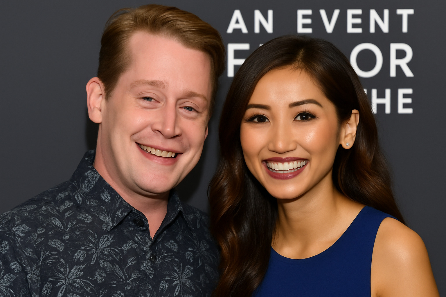 Macaulay Culkin and Brenda Song smiling together at an event - Macaulay Culkin