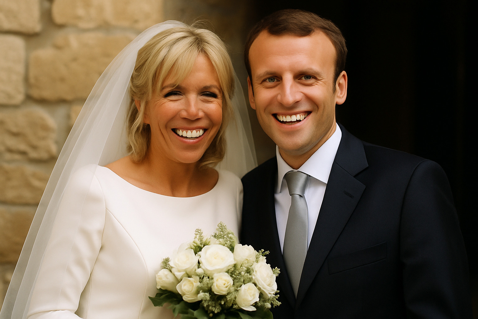Emmanuel and Brigitte Macron on their wedding day in 2007, showing their joy despite the unconventional nature of their relationship - Brigitte Macron