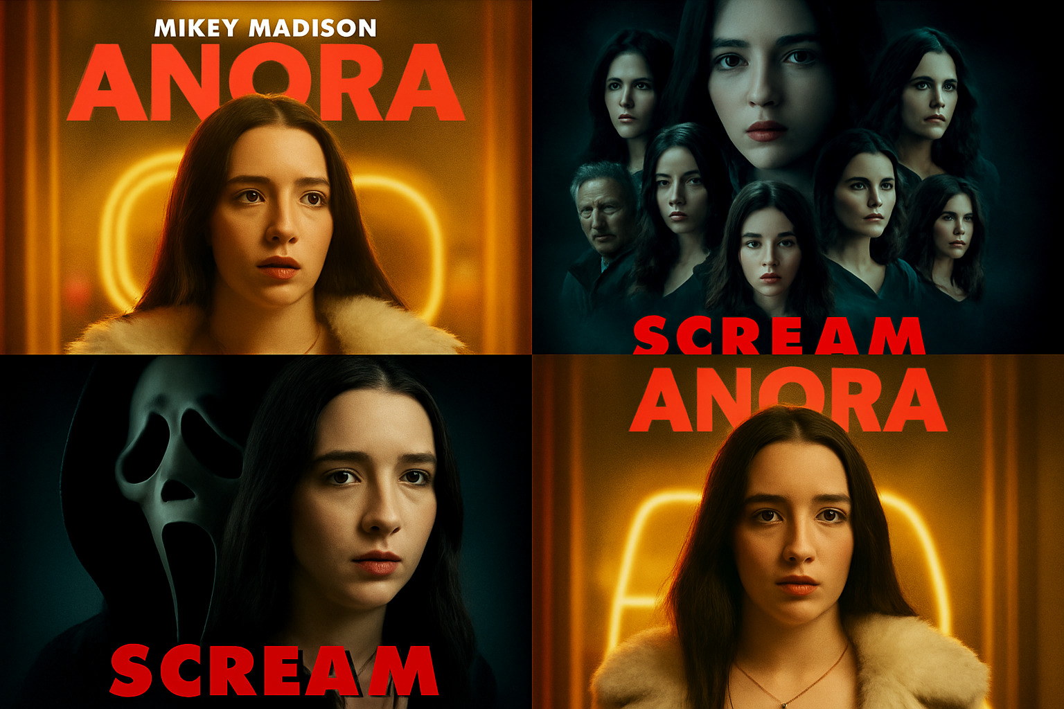 A collage of movie posters featuring Mikey Madison, including Anora and Scream - Mikey Madison Movies & TV Shows A collage of movie posters featuring Mikey Madison, including Anora and Scream - Mikey Madison Movies & TV Shows