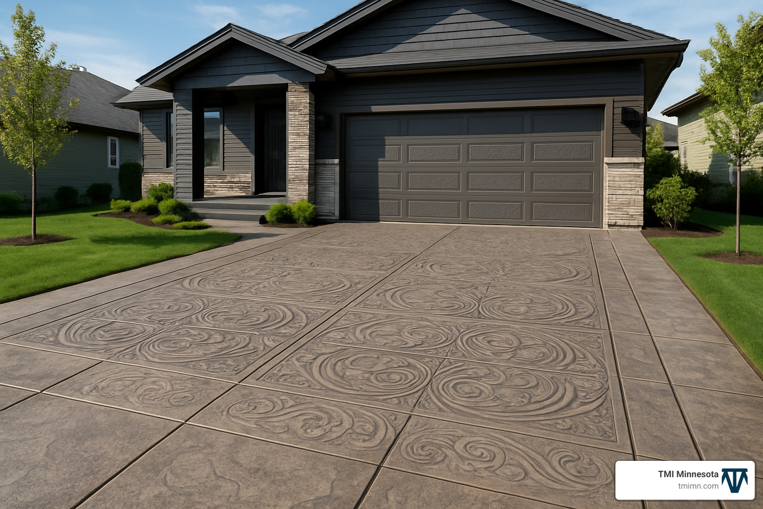 stylish stamped concrete driveway with decorative patterns - Driveway paving solutions