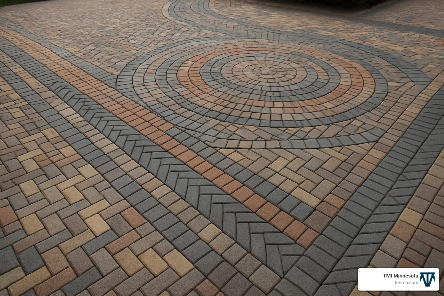 intricate interlocking paver driveway with varied patterns and colors - Driveway paving solutions
