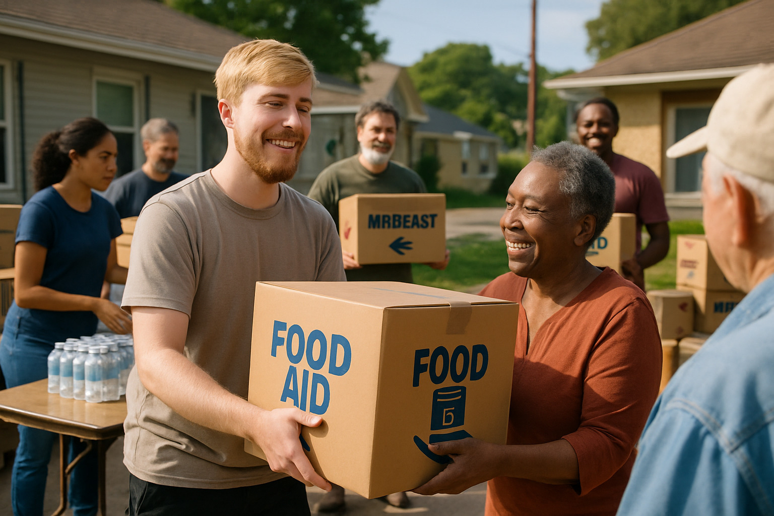 MrBeast participating in a Beast Philanthropy project, distributing food or aid to communities - mrbeast net worth