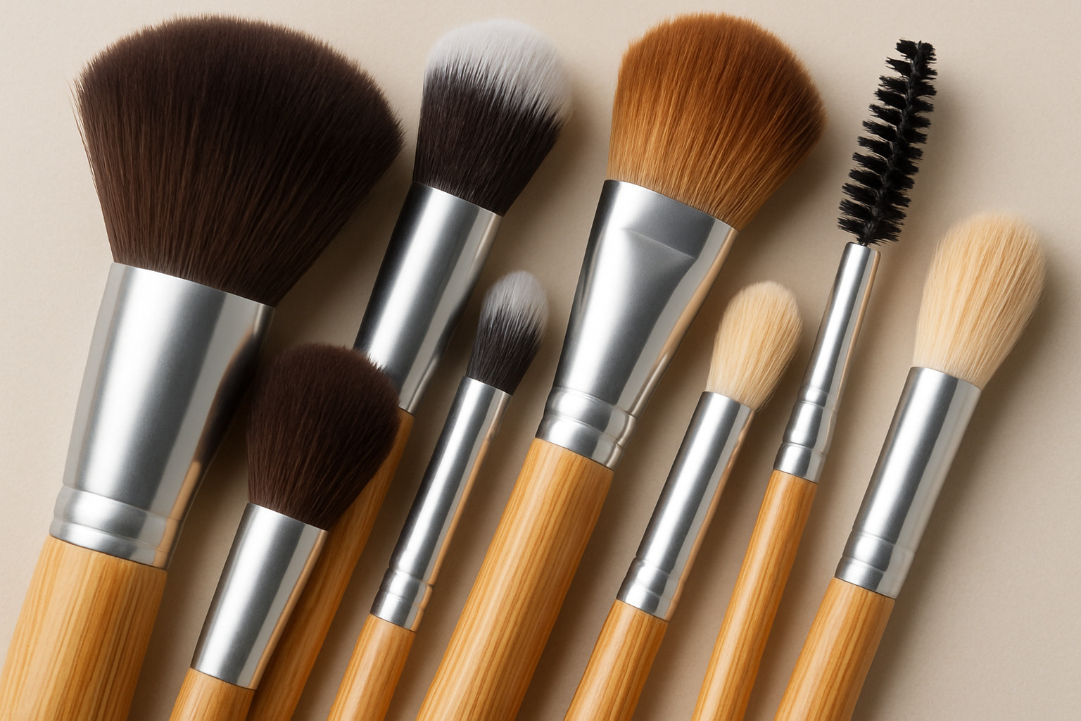 close-up of different brush heads - Bamboo makeup brush set