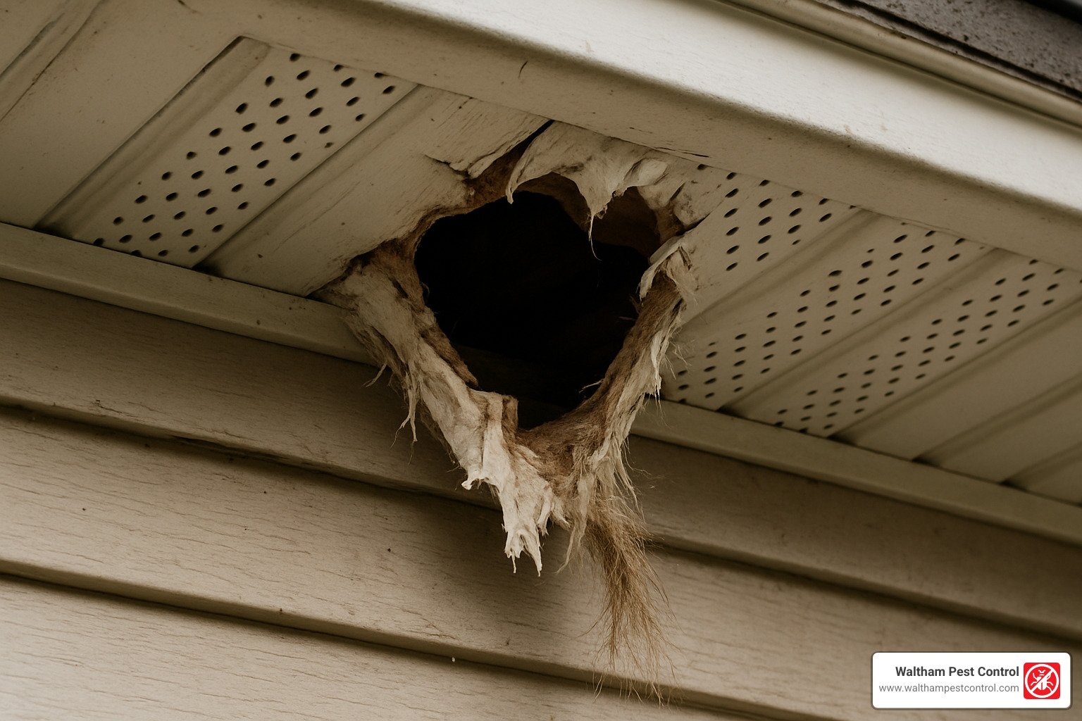 damaged soffit where raccoon has gained entry - i have a raccoon in my yard