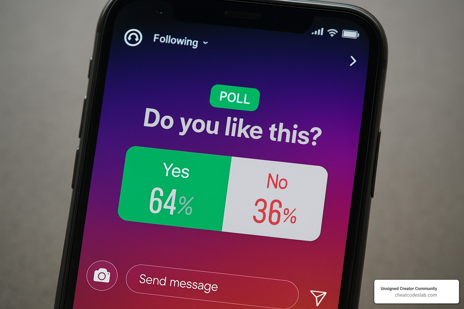 Instagram Story interface showing interactive poll sticker with voting options and real-time results - Instagram Features