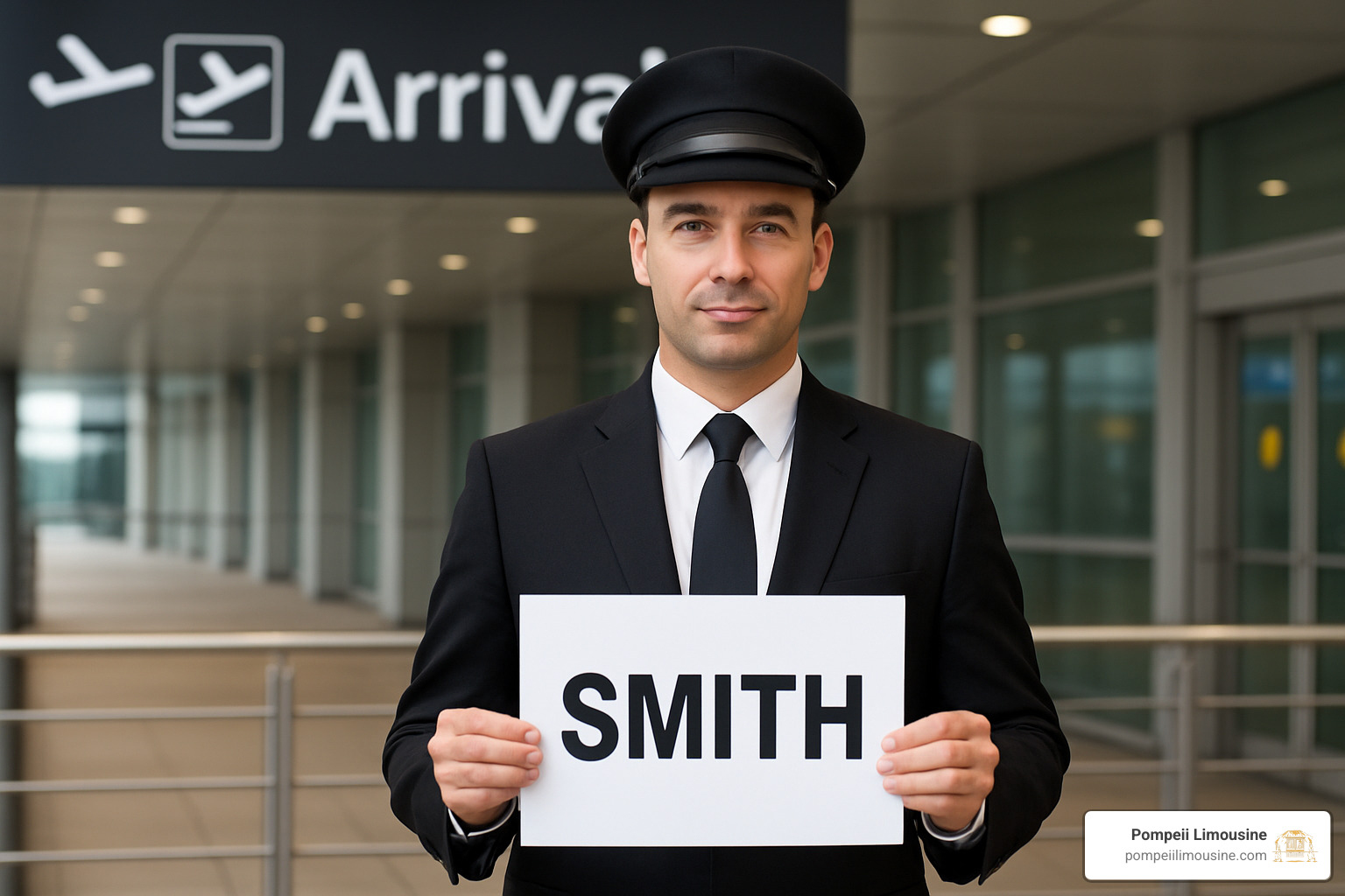 professional chauffeur holding a sign at an airport arrivals gate - chauffeur alpine california