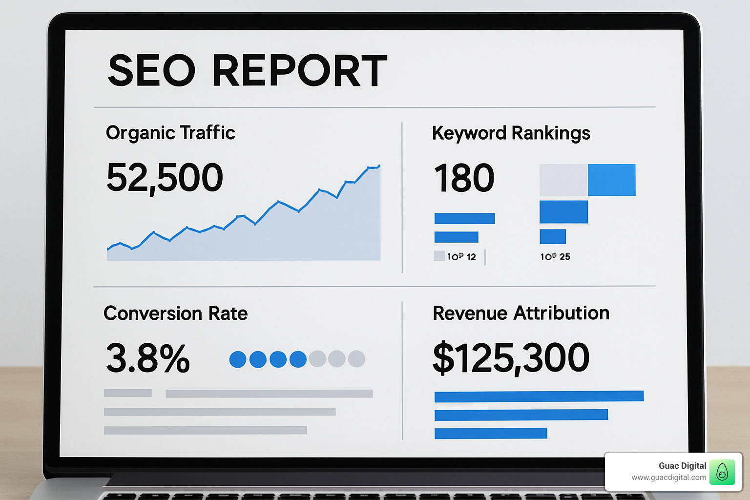 Custom SEO report showing key performance indicators - seo management