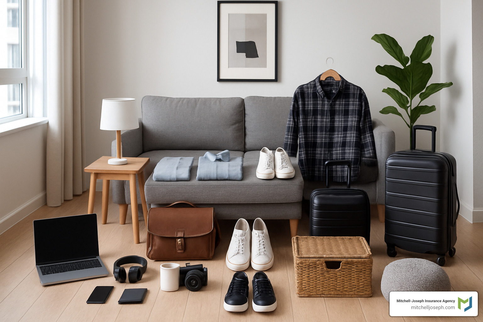 e89ae231cfe1b9b63d999f6e6762ad1aba2ed2a2 Condo Personal Property Coverage Explained Clearly Protect your condo belongings! Learn what personal property condo insurance covers, how it differs, and get the right HO-6 coverage for peace of mind. Various personal belongings including electronics, furniture, clothing, and household items arranged in a modern condo setting - personal property condo insurance