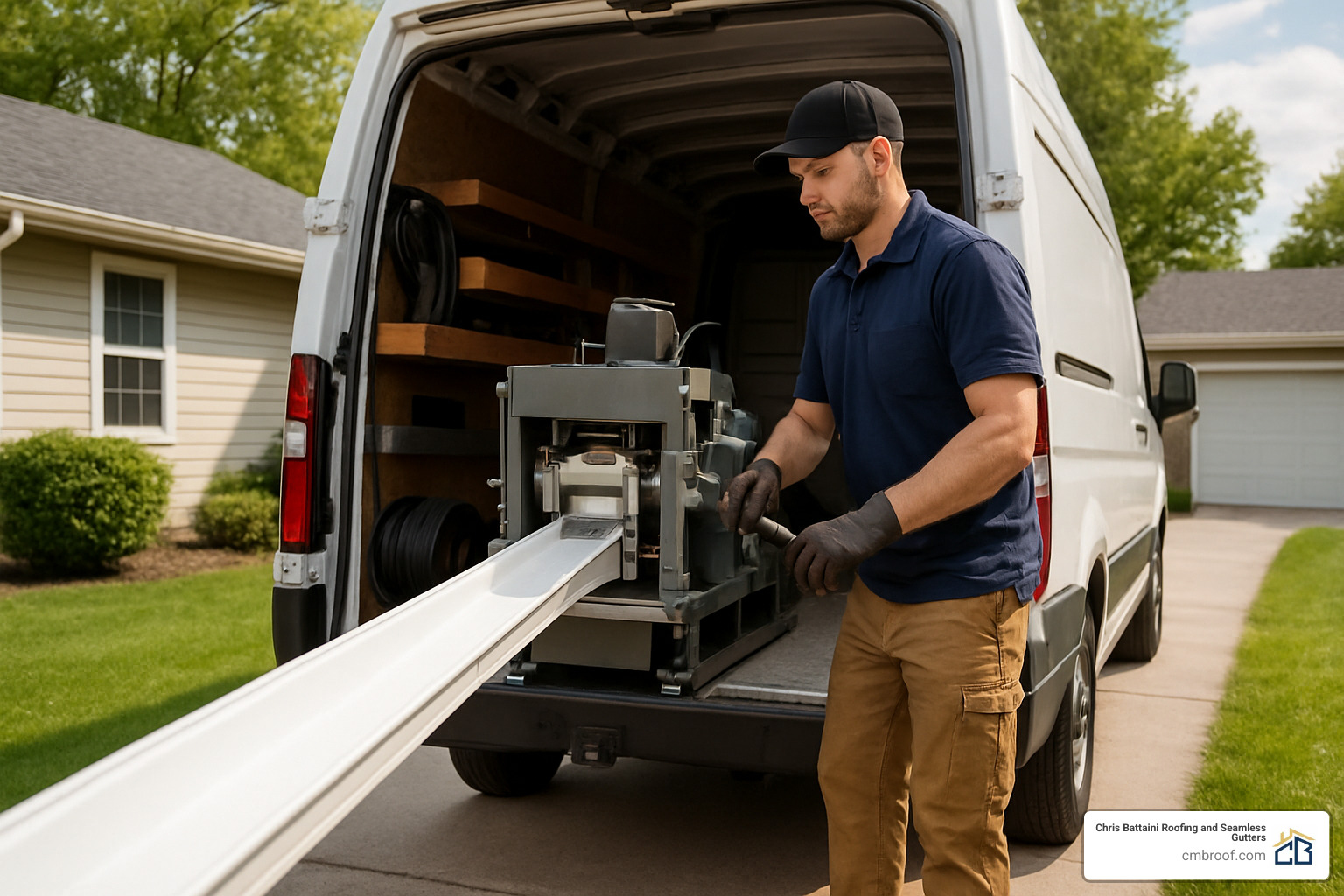seamless gutter machine mounted in truck extruding aluminum gutter - how are seamless gutters installed