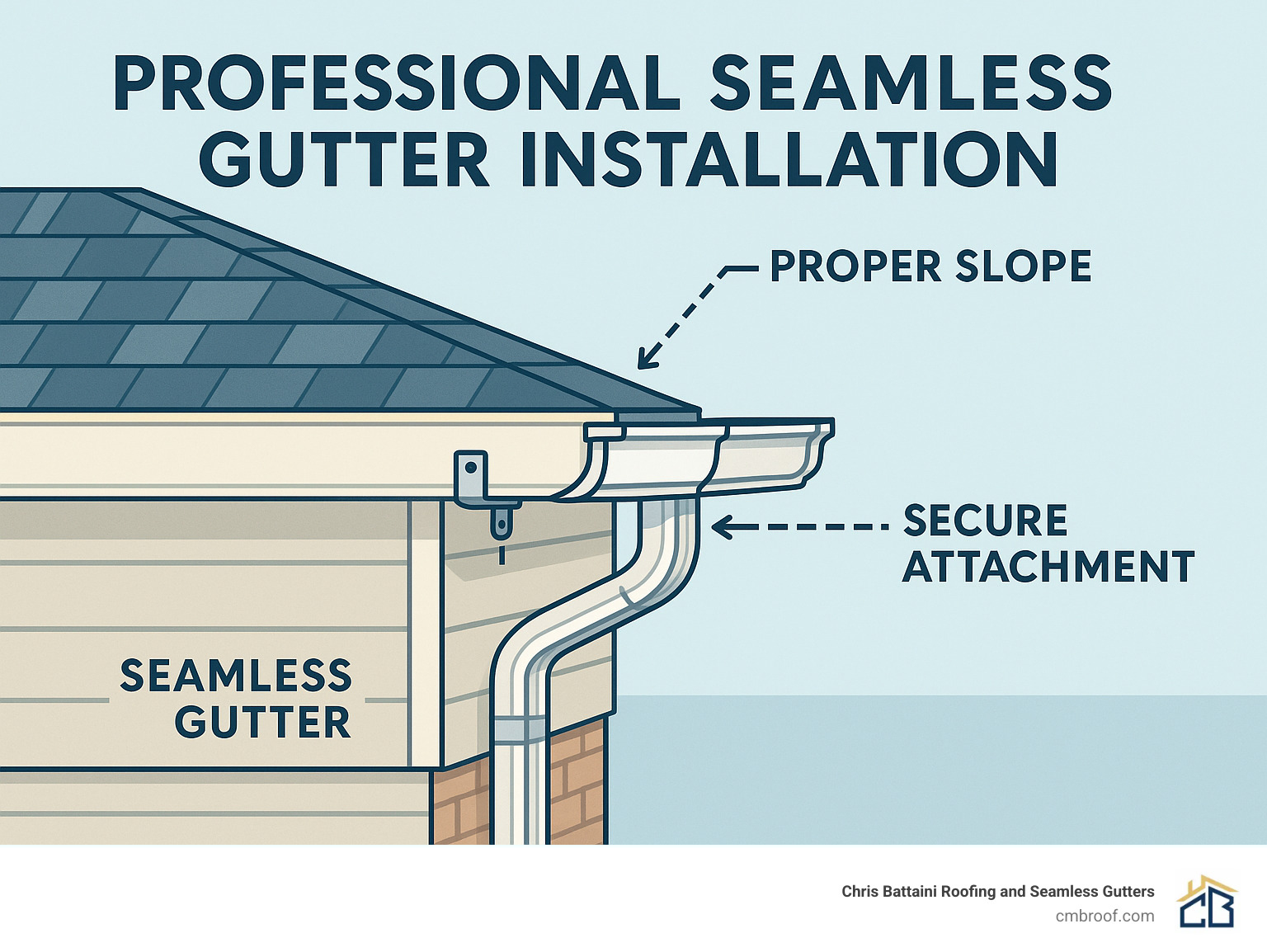 Professional seamless gutter installation showing proper slope and secure attachment - how are seamless gutters installed infographic 