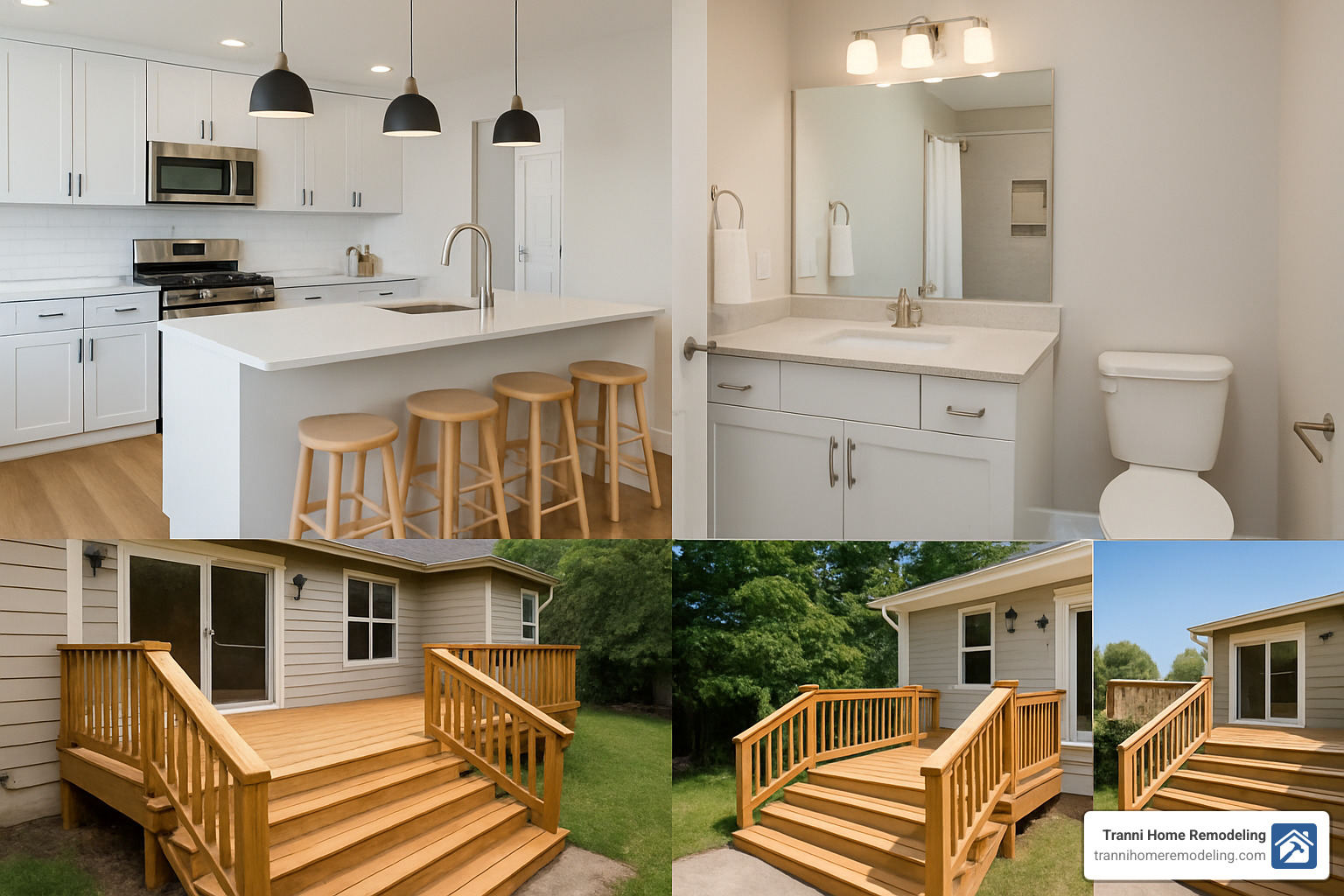 collage of various renovation projects including kitchen, bathroom, and deck - best renovation company
