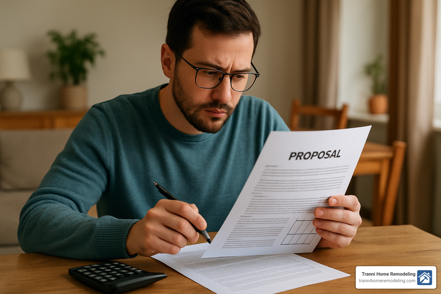 person carefully reviewing contractor's written proposal - best renovation company