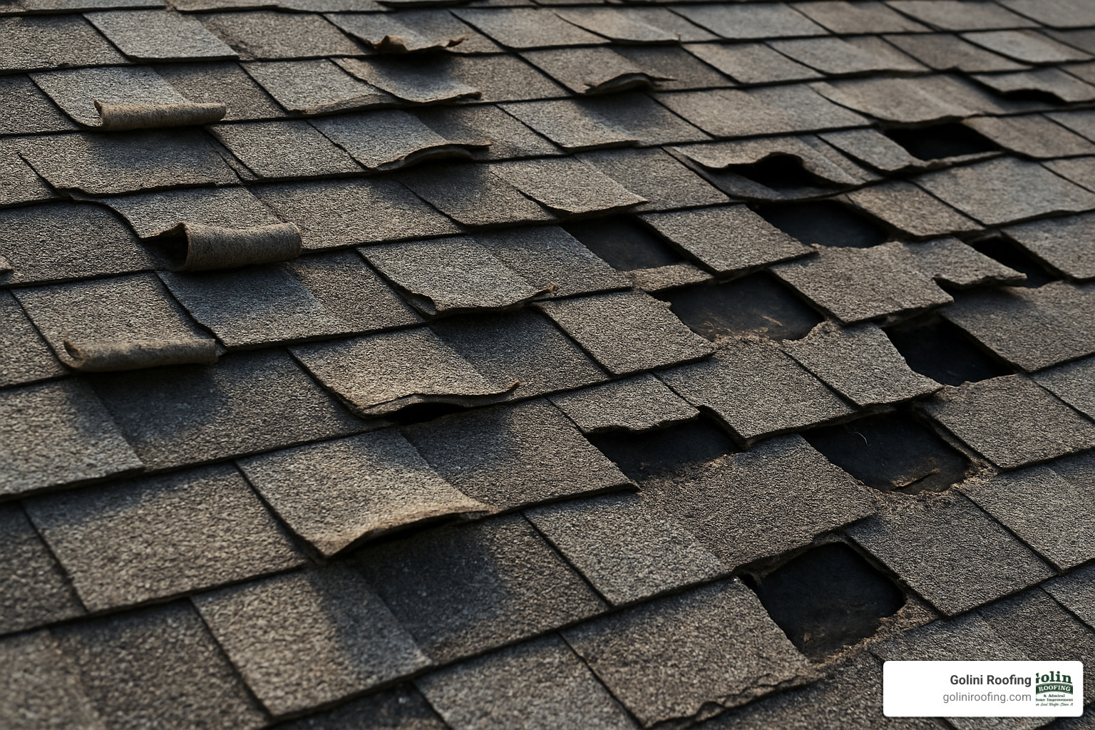 Curled or missing asphalt shingles on a roof - Roof repair specialists near me