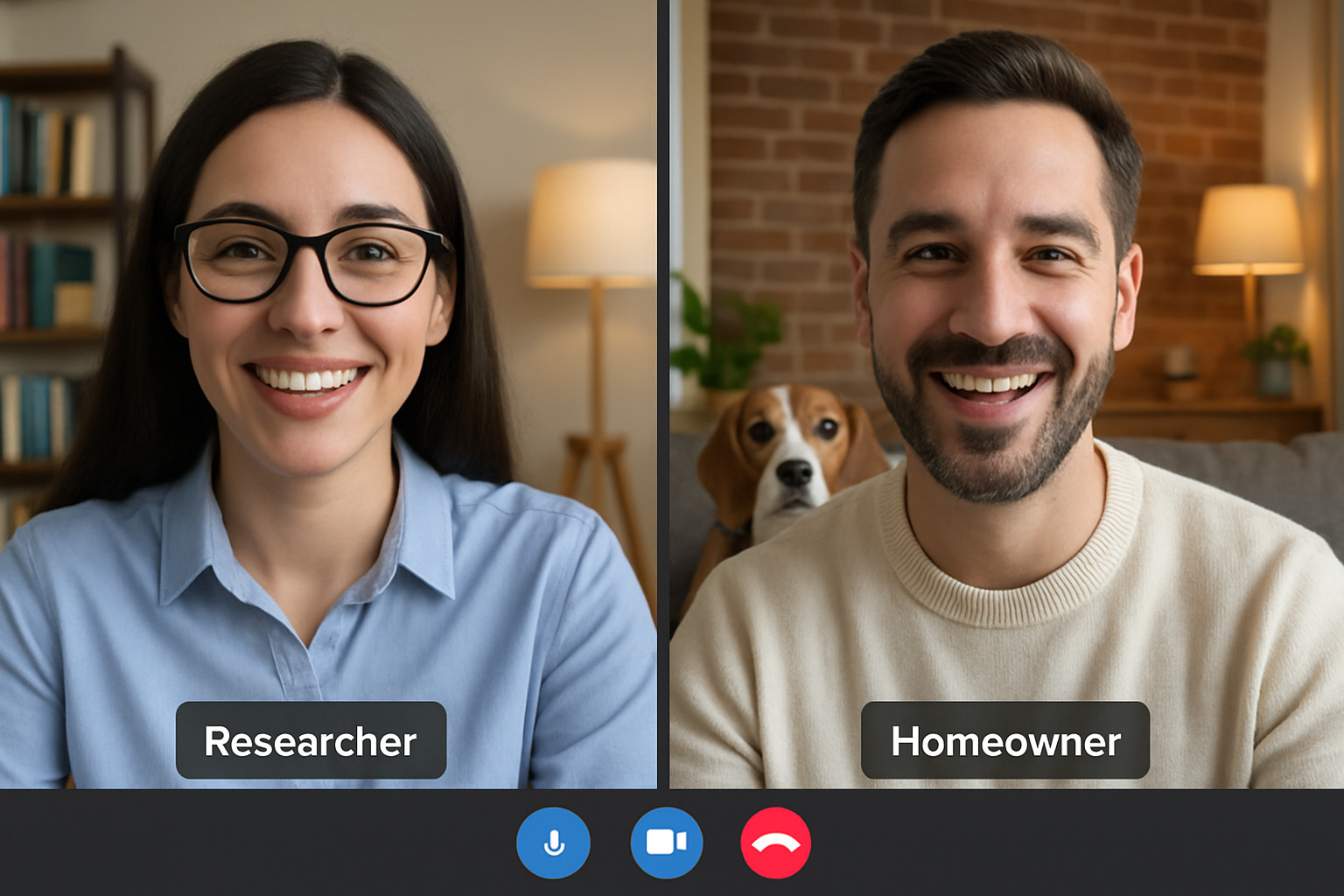 friendly video call between researcher and homeowner with pet visible - house sitting for researchers friendly video call between researcher and homeowner with pet visible - house sitting for researchers