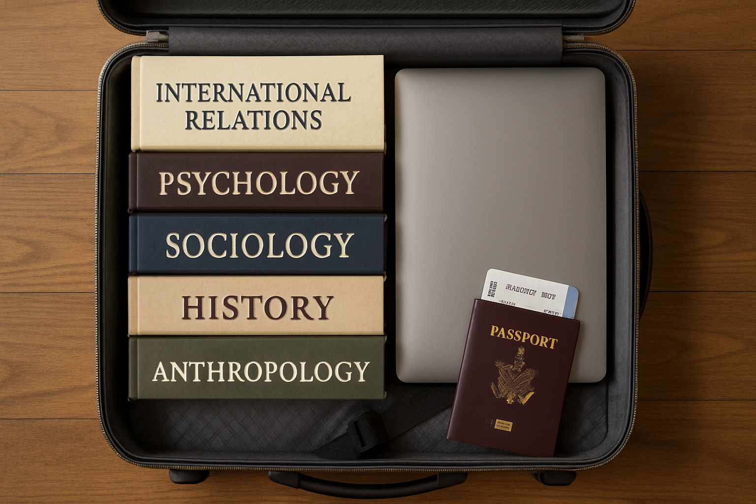 suitcase packed with books, laptop, and travel documents - house sitting for researchers suitcase packed with books, laptop, and travel documents - house sitting for researchers