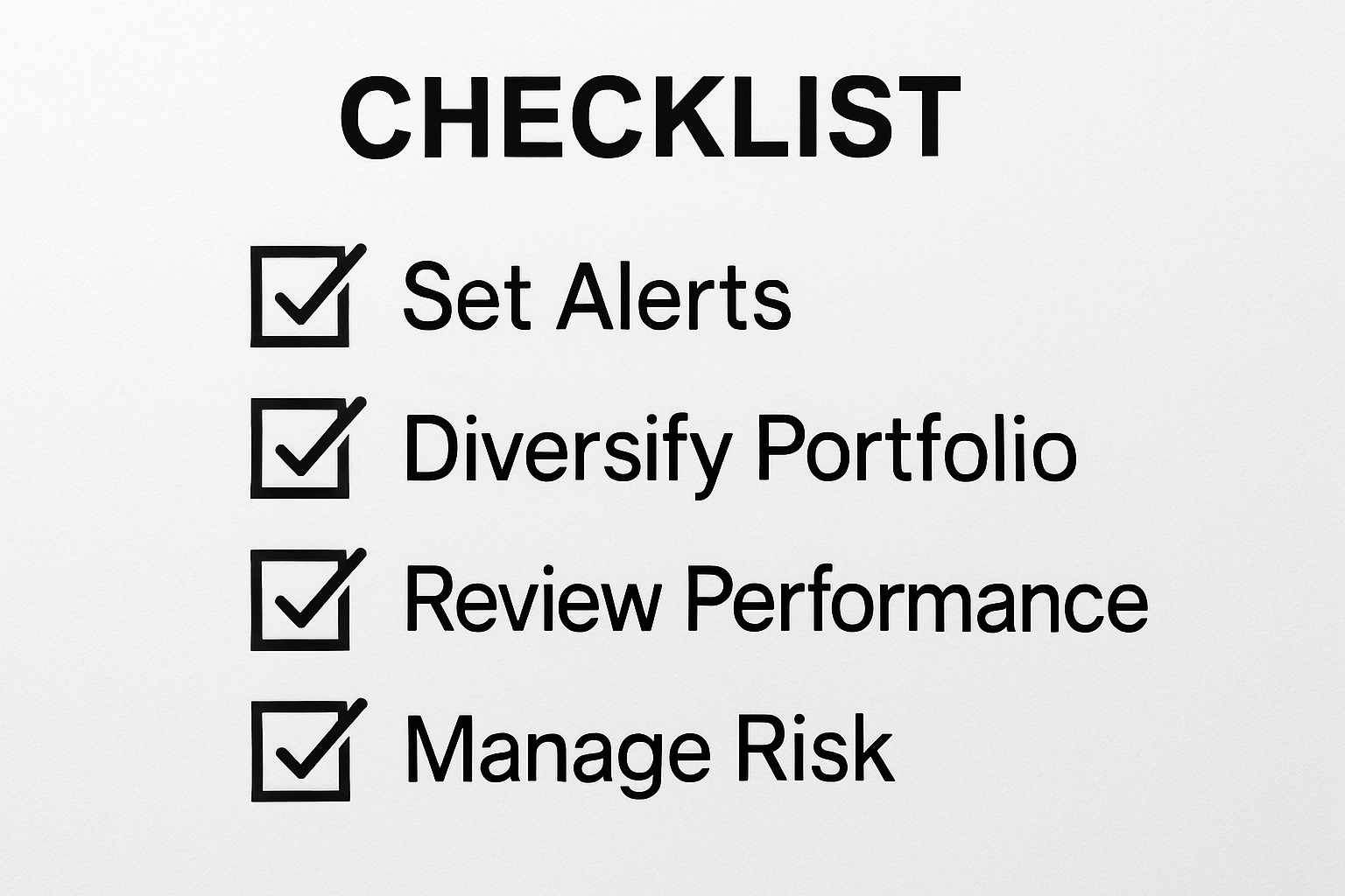 checklist with items like "Set Alerts" and "Diversify Portfolio" - fintechzoom.com markets