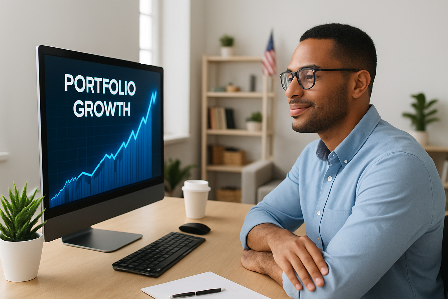 Person looking confidently at screen displaying positive portfolio growth - fintechzoom.com markets