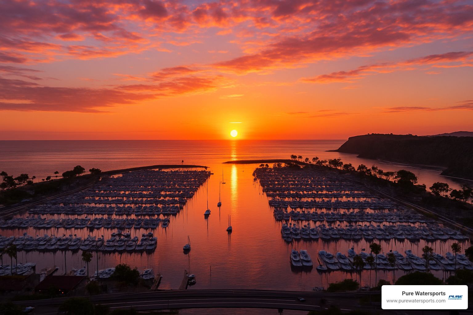 Beautiful sunset over Dana Point Harbor - jet ski rental dana point
