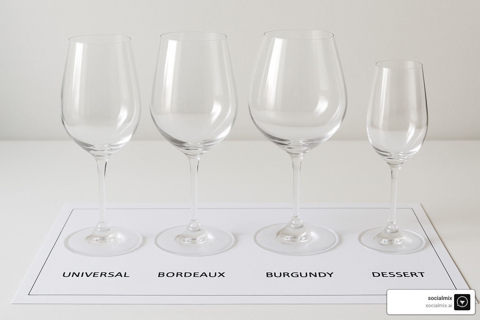 different types of wine glasses including a universal glass on a tasting mat - best wine accessories