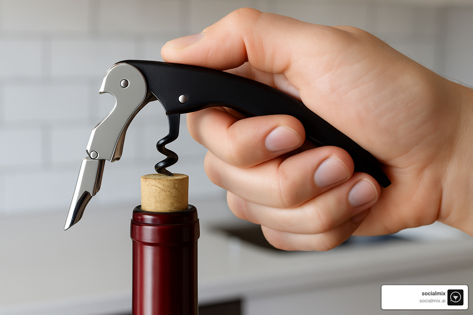 waiter's friend corkscrew opening a bottle of red wine - best wine accessories