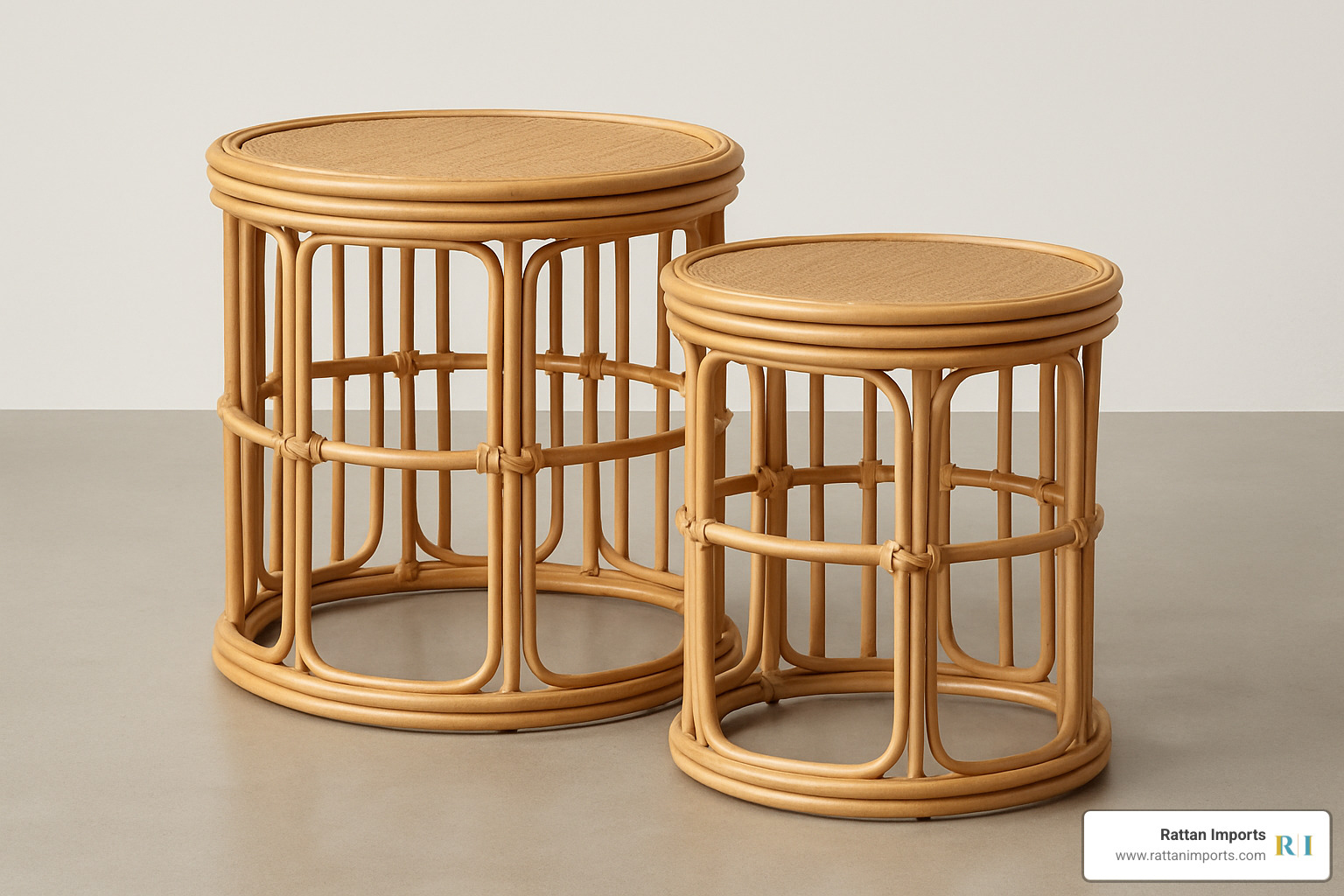 two rattan nesting tables of varying sizes - rattan end table