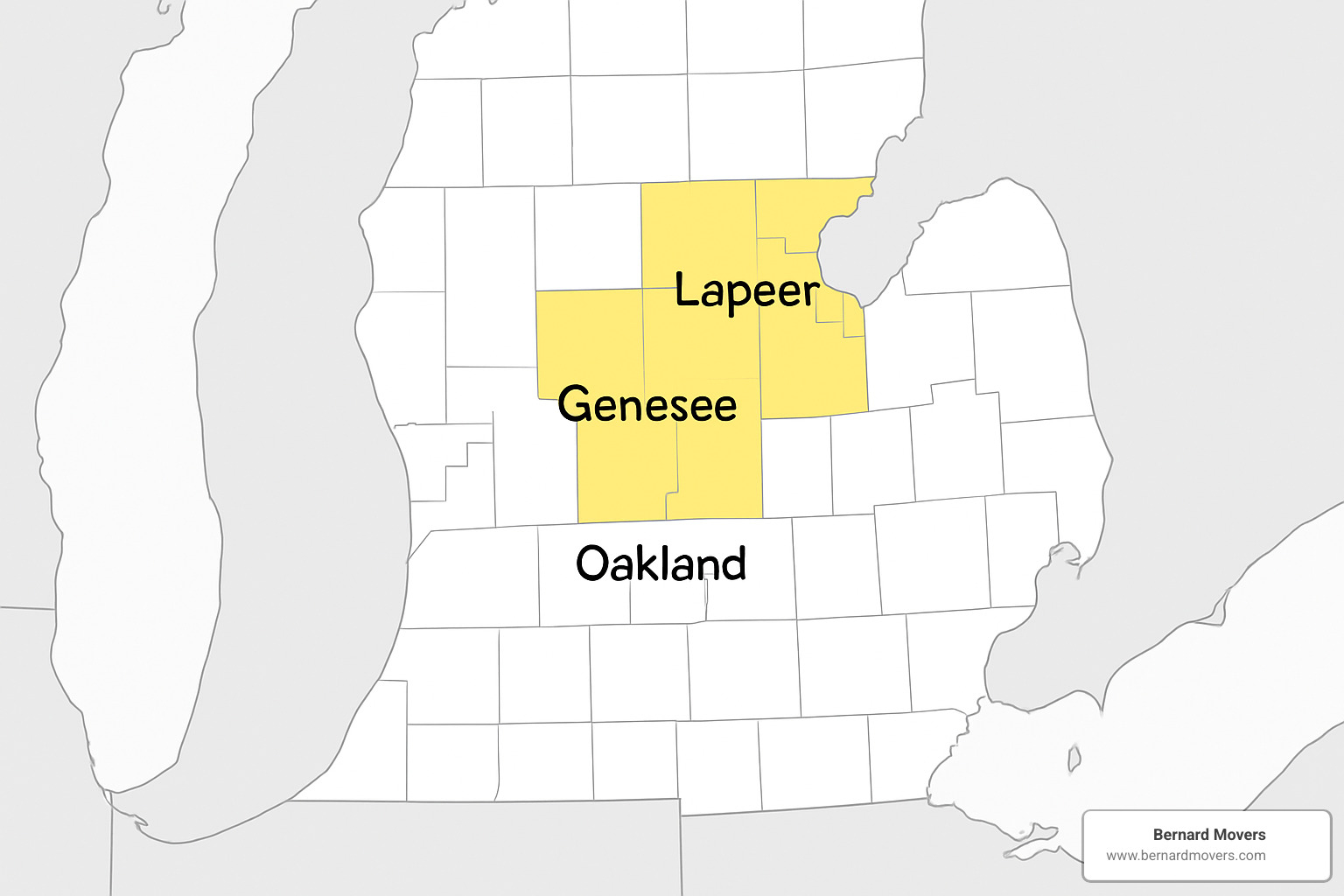 map highlighting Michigan counties including Lapeer, Genesee, and Oakland