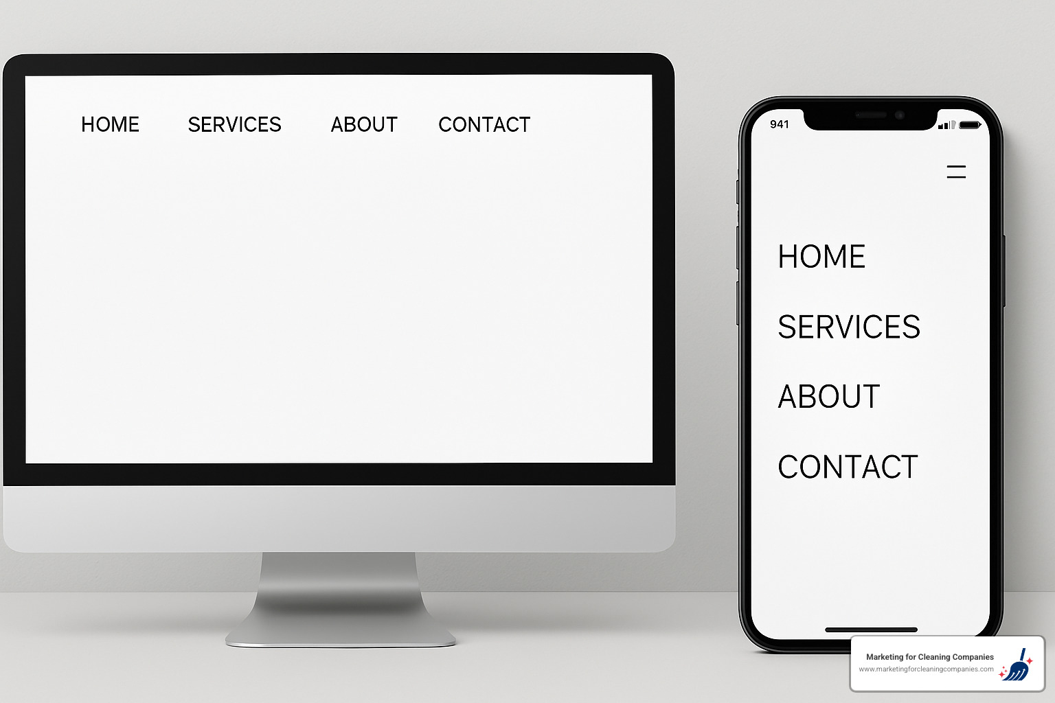 Website navigation menu showing clear, simple structure on both desktop and mobile devices - carpet cleaning website design