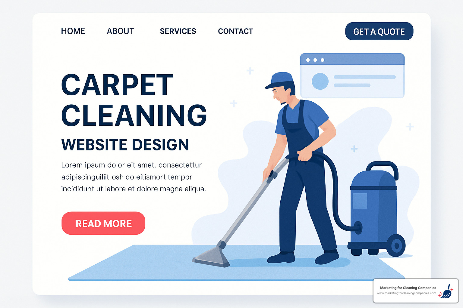 Responsive website design showing how the same carpet cleaning website appears on desktop computer, tablet, and smartphone with optimized layouts for each device - carpet cleaning website design