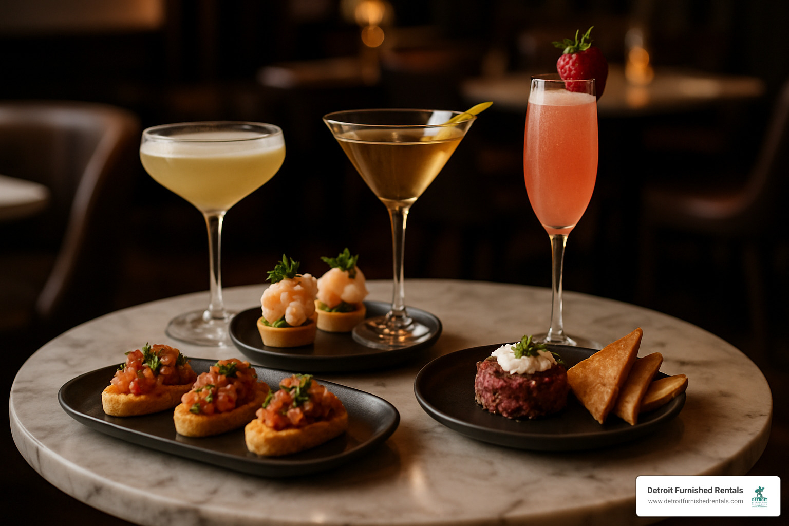 Neat cocktails and appetizers at upscale Detroit restaurant - Detroit dining deals