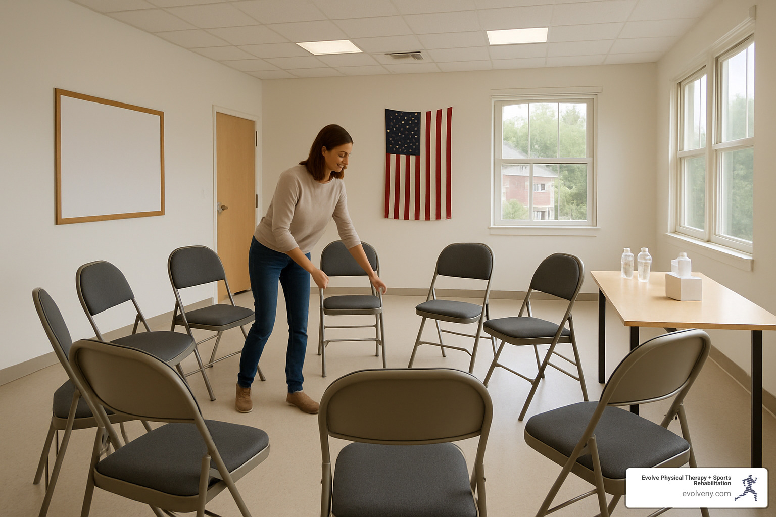 Community center meeting room being set up - how to form a support group parkinsons