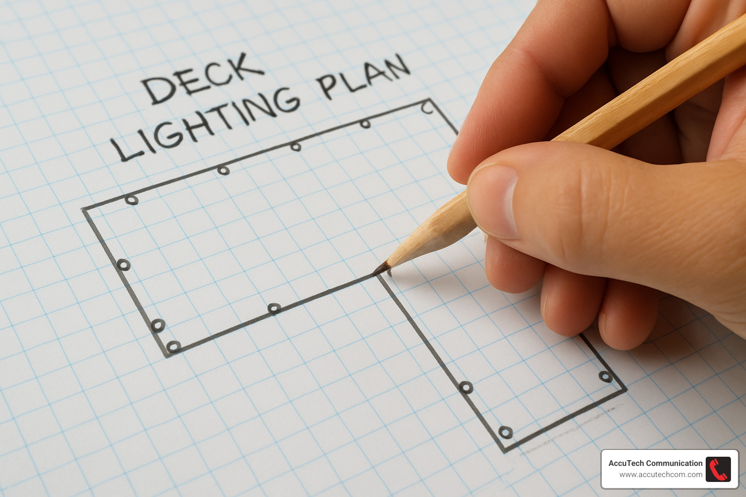 hand-drawn deck lighting plan on graph paper - how to install low voltage deck lighting
