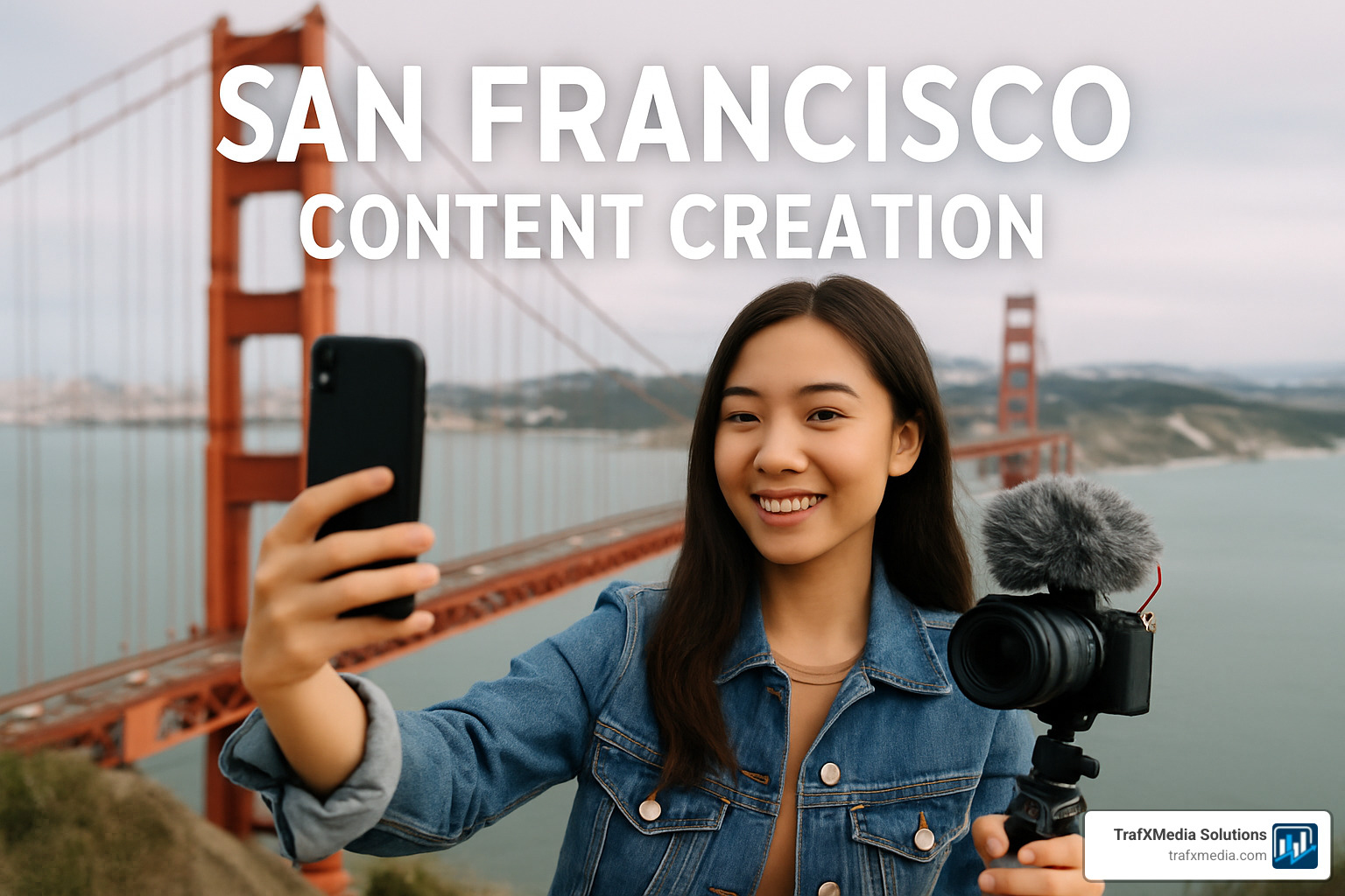 Split-screen showing different types of content: a high-quality product photo, a snippet of a motion graphics video, a well-designed blog post, and a user-generated style social media post - San Francisco content creation